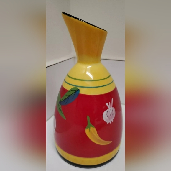 Vasconia Ceramic 7" Pitcher/ Vase Fiesta Red & Yellow Vegetable Decor Pre-owned - Picture 4 of 6
